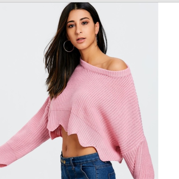 XS Chunky Blue Scalloped cropped sweater - Picture 4 of 6